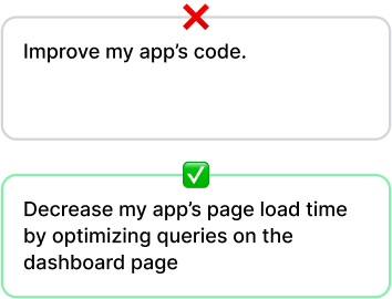 Graphic with before and after examples about setting goals when writing prompts